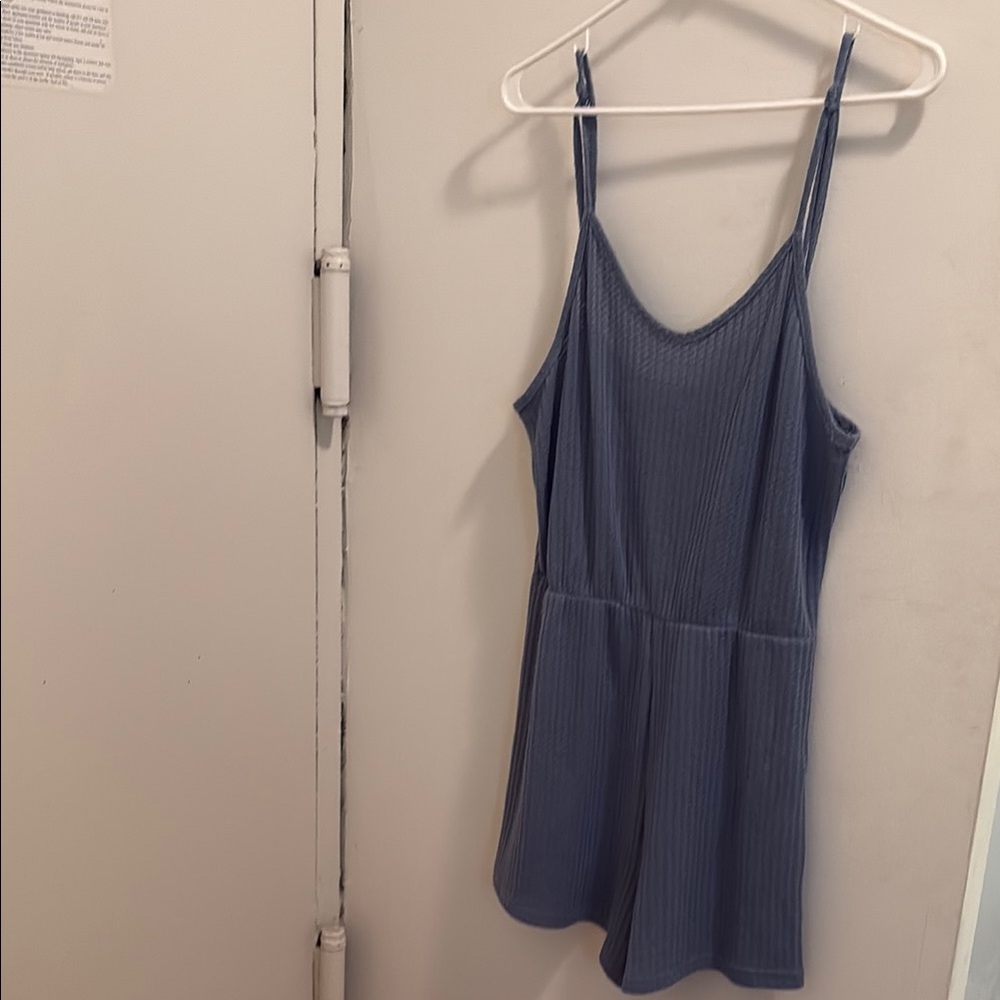 Large lightweight soft blue romper adjustable straps